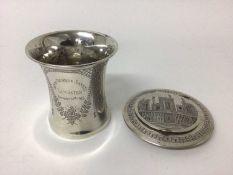 Silver christening mug and an eastern silver compact