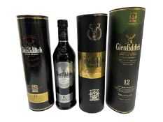 Four bottles, Glenfiddich Pure Malt Whisky, 70% proof, 26 2/3 fl.oz., Glenfiddich 12 years old, anot