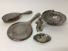 Unusual novelty Dutch silver pepperette in the form of a lady, Dutch silver bon-bon basket, continen