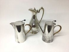 Asprey silver plated coffee pot and matching hot water pot with rattan covered handles and coffee be