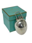 Unusual Victorian silver egg-shaped flask with screw top and swing handle, English hallmarks (rubbed