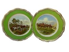 Pair of Spode Hunting Scenes plates from the original design of c.1850, after J. F. Herring, "The Me