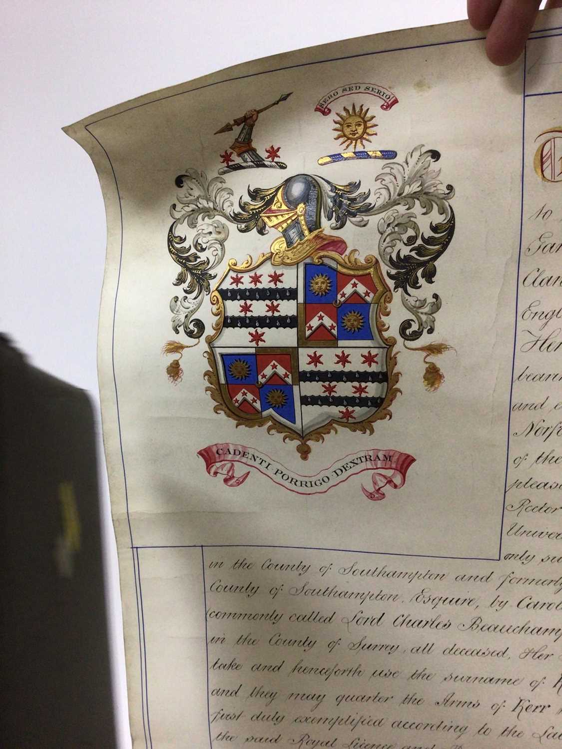 Victorian Grant of Arms on vellum for Beauchamp Kerr Warren Pearse Rector of Ascot dated 14th Septem - Image 4 of 8