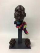 Stephen Lansley, clay, fabric and wood study of a black womans head and hands 62cm high