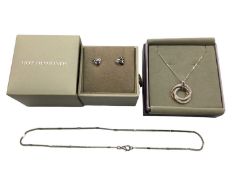 Pair of silver ‘Hot Diamonds’ diamond set heart stud earrings in box, silver pendant necklace and on