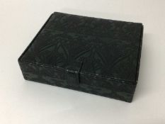 Green leather jewellery box retailed by Liberty of London, 21cm x 18cm x 5.5cm.