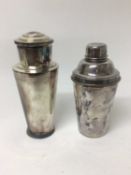 Two silver plated cocktail shakers, Dunhill and Mappin & Webb