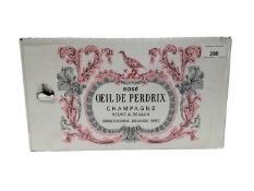 Six bottles, Oeil De Perdrix rosé Champagne, in sealed card box
