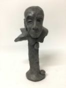 Stephen Lansley, bronze study of the head of a bald man in cape on naturalistic tree trunch base 41.