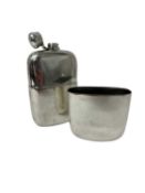 Large Victorian silver plated spirit flask with integral cup cover and hinged lid, 17 x 10 x 4cm