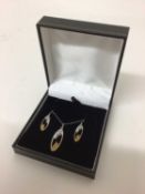 9ct white and yellow gold pendant and earrings with tree design, on a 9ct white gold chain, in box.