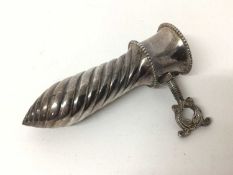 Antique silver plated ham bone holder, Walker & Hall, with fluted handle, beaded borders and scroll
