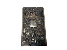 Good quality Chinese silver Wan Hing card / cigarette case with figure, bamboo and chinoiserie lands