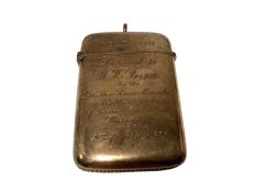 Victorian gold 9ct Vesta case engraved ' Colt Gun' and ' Presented to W.H.Fernie by the Lancashire F