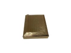 Gold 9ct match book holder with engine turned decoration and engraved LB monogram 59 x 42mm, 29.79gr