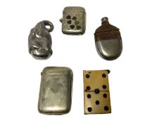 Victorian novelty plated Vesta case in the form of an elephant head, another with inset bone dice an