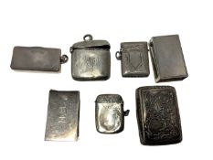 Five Edwardian and later silver Vesta cases and two silver match box holders ( 7)