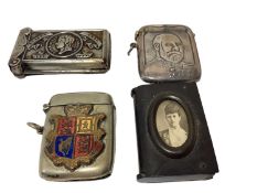 Sterling silver King Edward VII portrait Vesta case and three other Royal related Vesta cases (4)