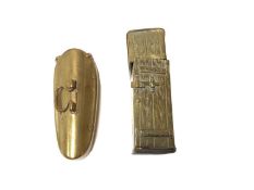 Victorian brass novelty Vesta case in the form of an outside privy with opening door revealing seate