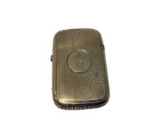 Victorian silver Vesta case with engraved crest and BR monogram on engine turned ground ( London 186