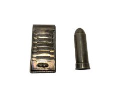 Edwardian novelty nickel plated bullet Vesta case 60mm and plated novelty Vesta case in the form of