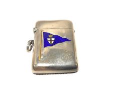 Victorian silver and enamel Royal London Yacht Sqadron Vesta case with enamelled pennant (London 189