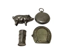 Four Victorian novelty nickel plated Vesta cases comprising pig, pocket watch, milk churn and combin