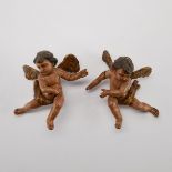 Pair of 19th c. Carved Gessoed Wooden Angels