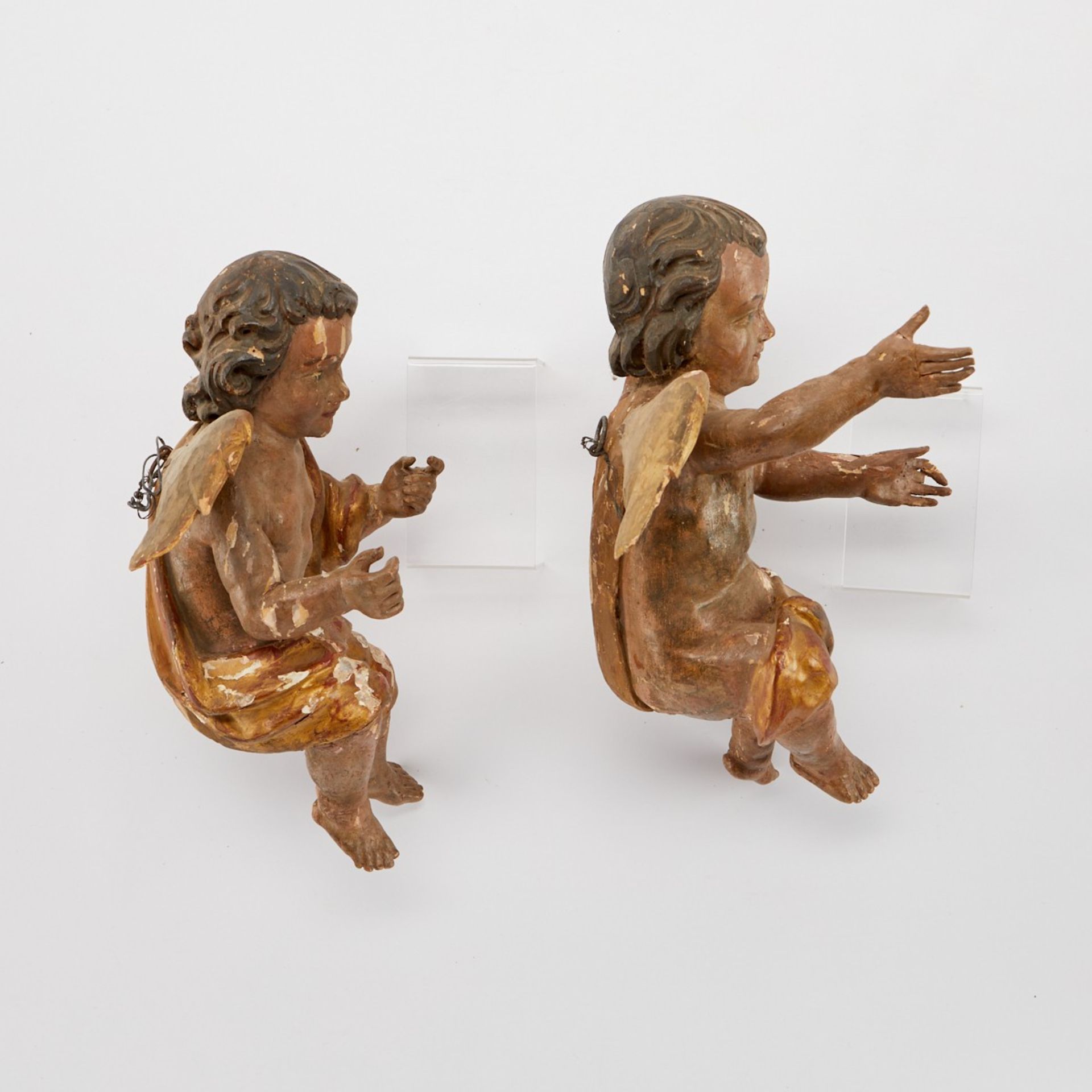 Pair of 19th c. Carved Gessoed Wooden Angels - Image 3 of 11