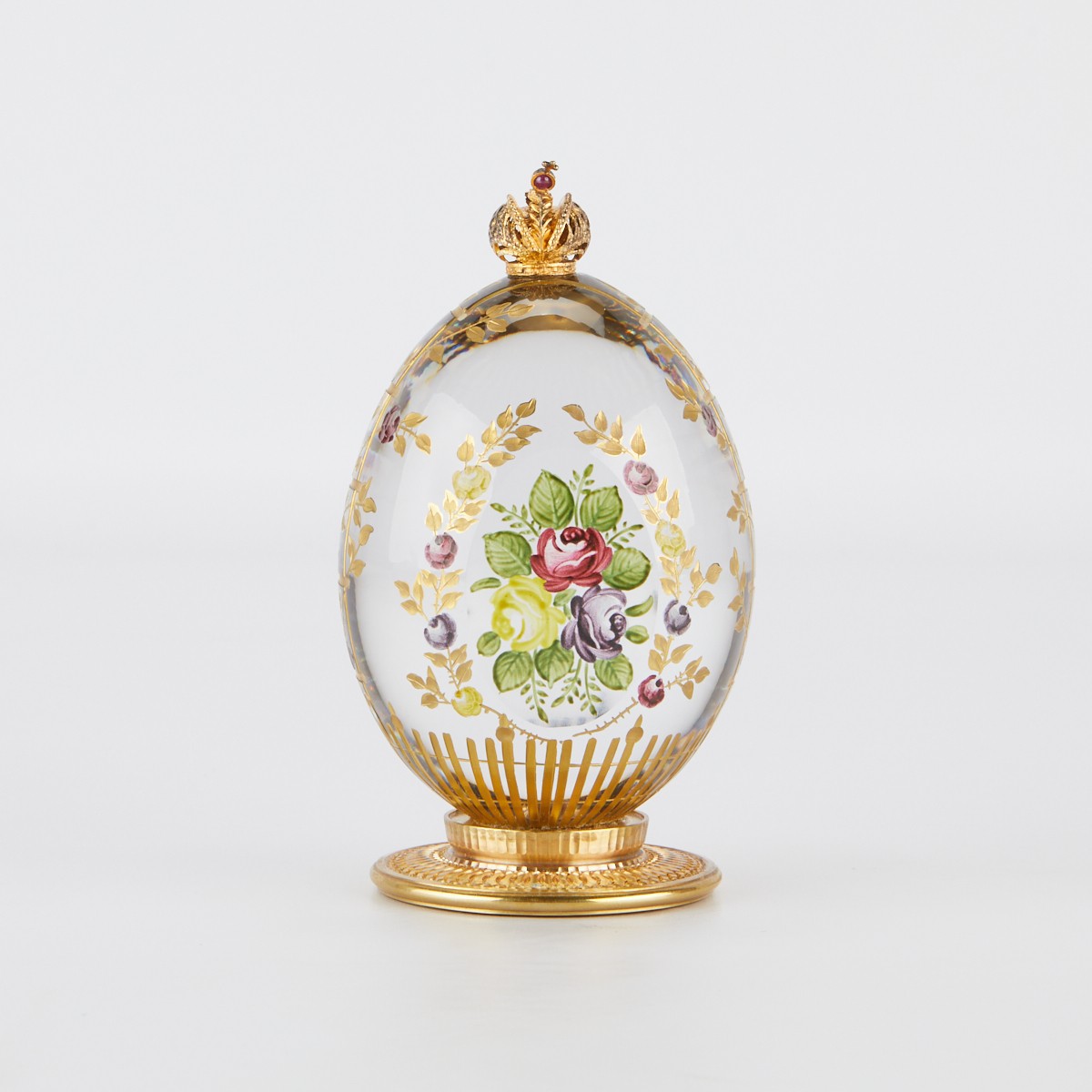 Theo Faberge Rose Garden Glass Egg - Image 2 of 9