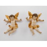 Pair of 19th c. Carved Gessoed Wooden Angels