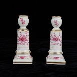 Pair of Meissen Indian Rich Pink Candleholders