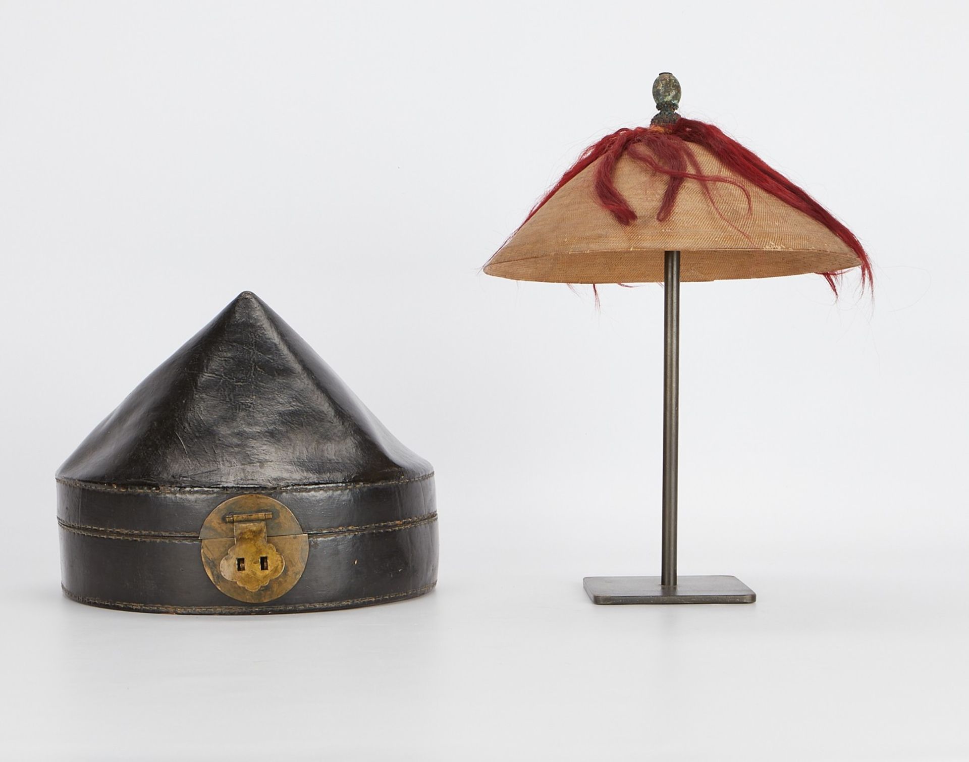 Chinese Official's Wicker Hat w/ Box & Stand - Image 3 of 12
