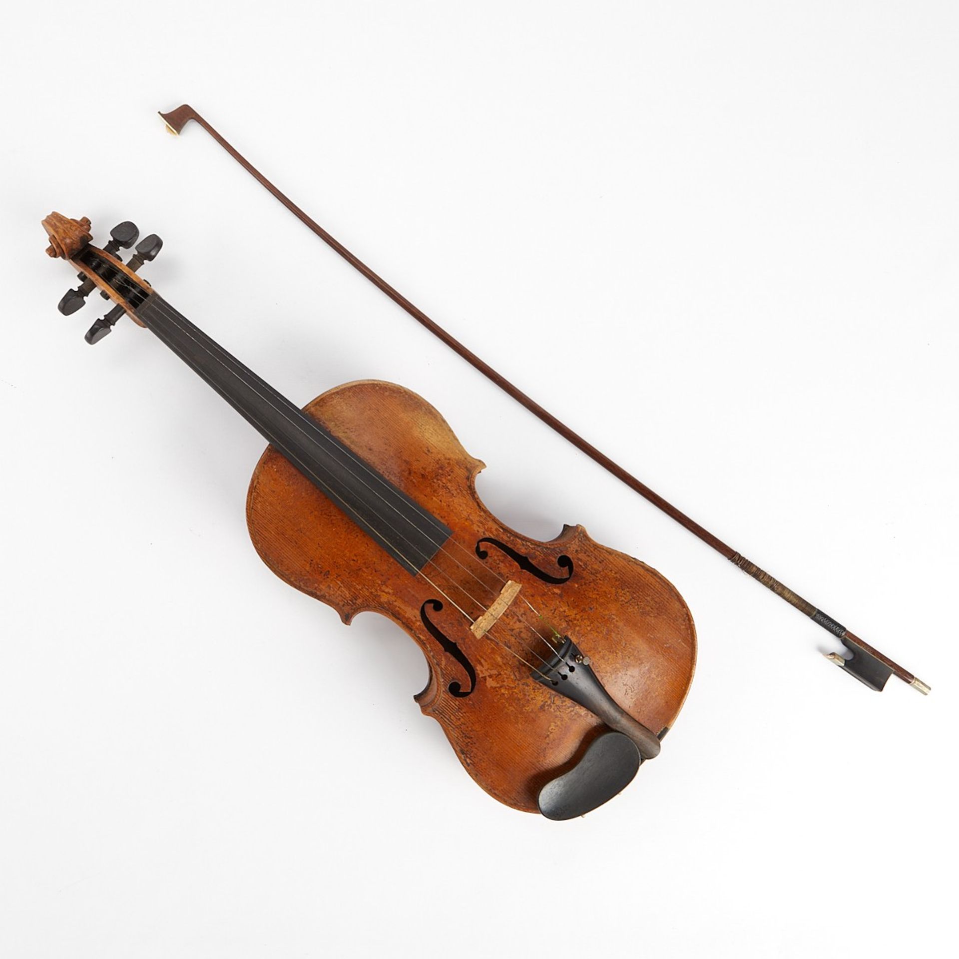 19th c. German Violin w/ Case & Bow - Bild 7 aus 21