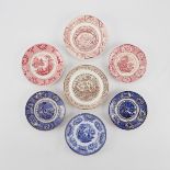 7 Transferware Rice Plates - Bell, Staffordshire