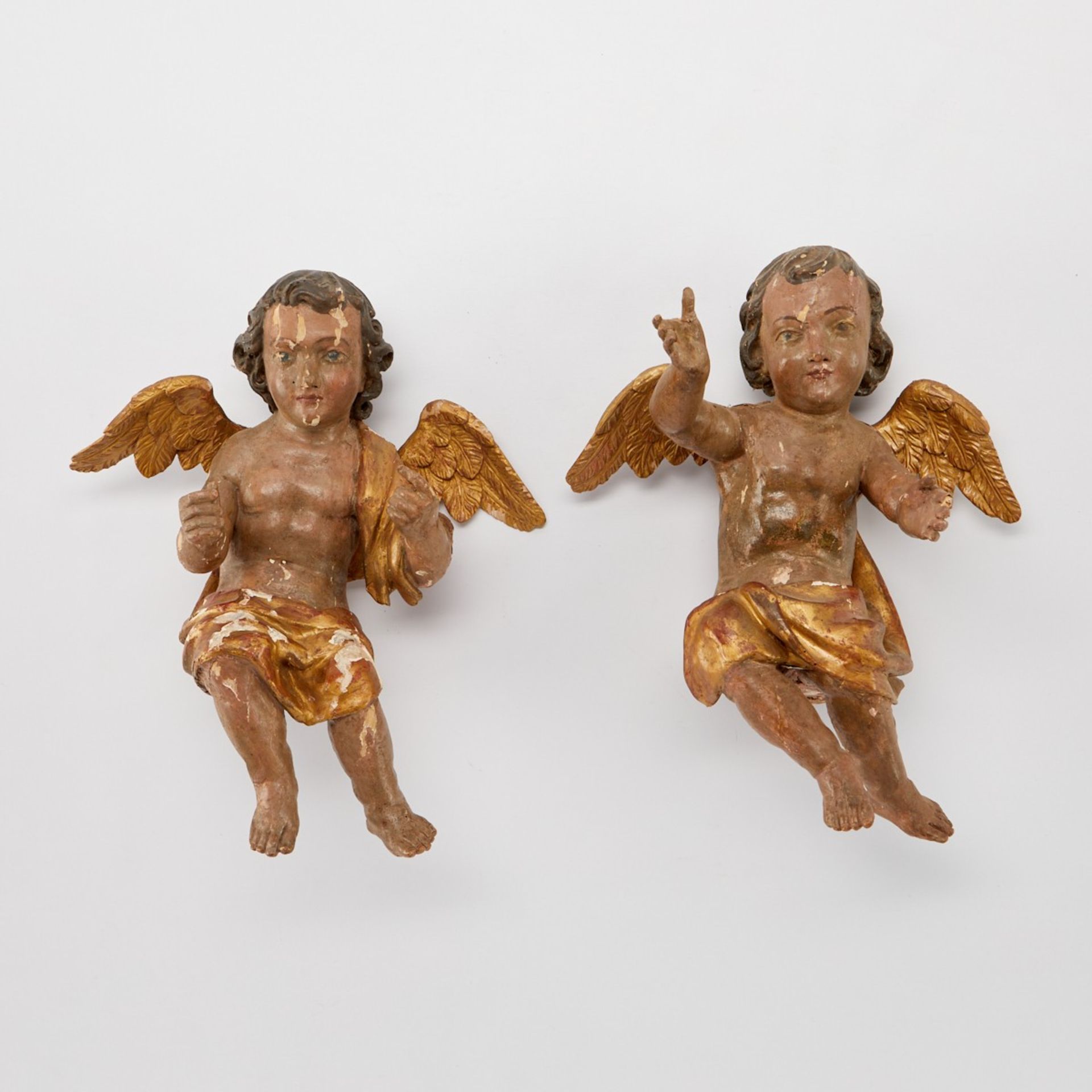 Pair of 19th c. Carved Gessoed Wooden Angels