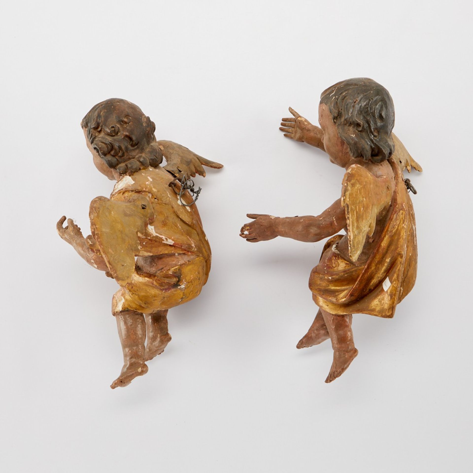 Pair of 19th c. Carved Gessoed Wooden Angels - Image 5 of 11