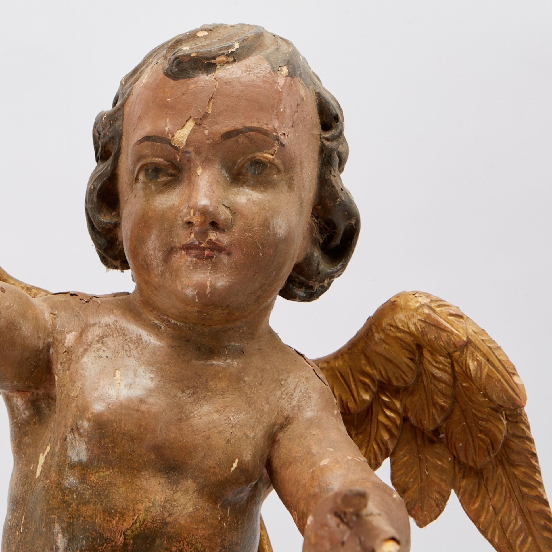 Pair of 19th c. Carved Gessoed Wooden Angels - Image 10 of 11