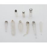 9 Cut Crystal Glass Perfume Bottles w/ Silver Lids