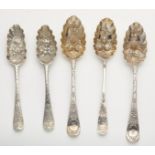 Grp: 5 English Silver Repousse Spoons