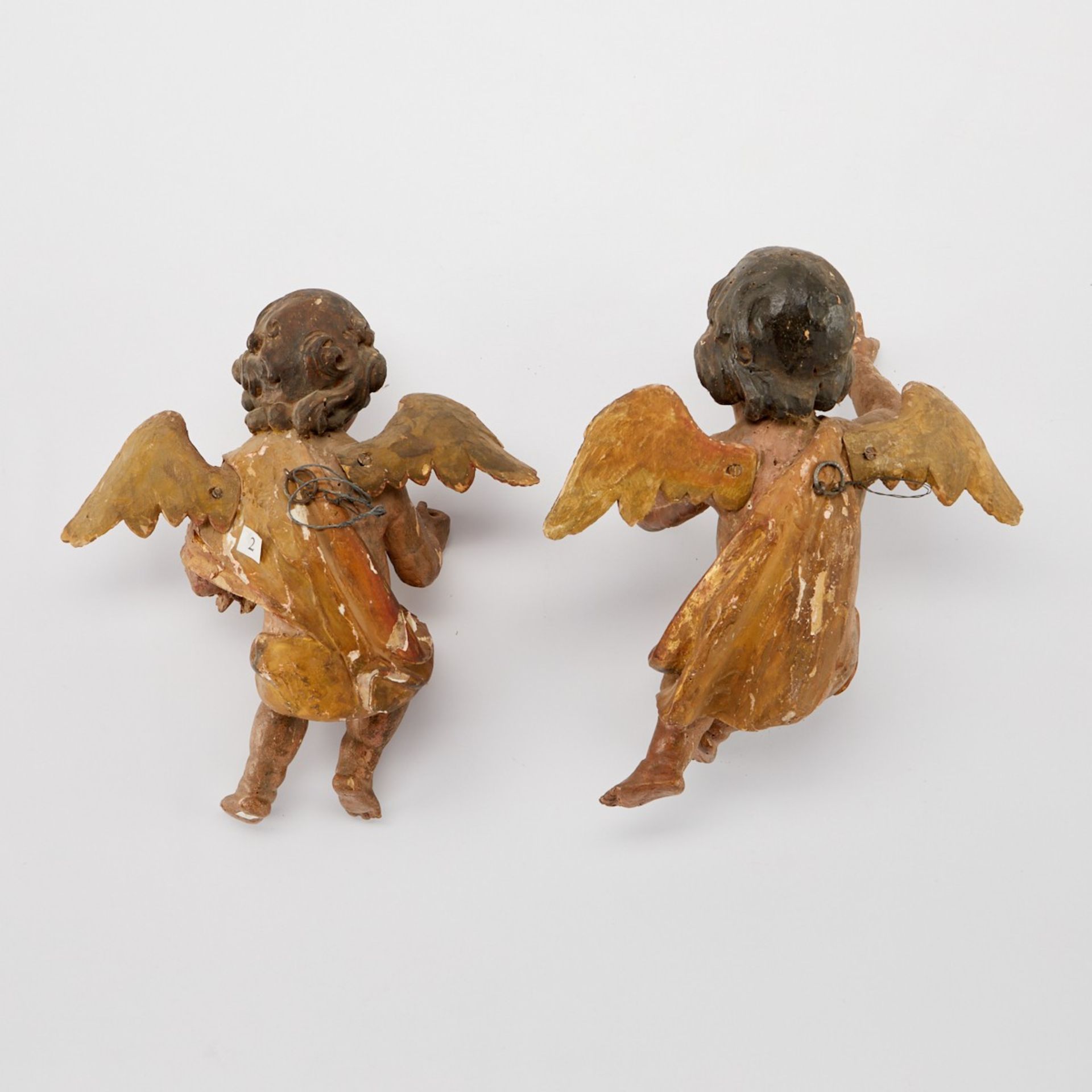 Pair of 19th c. Carved Gessoed Wooden Angels - Image 4 of 11