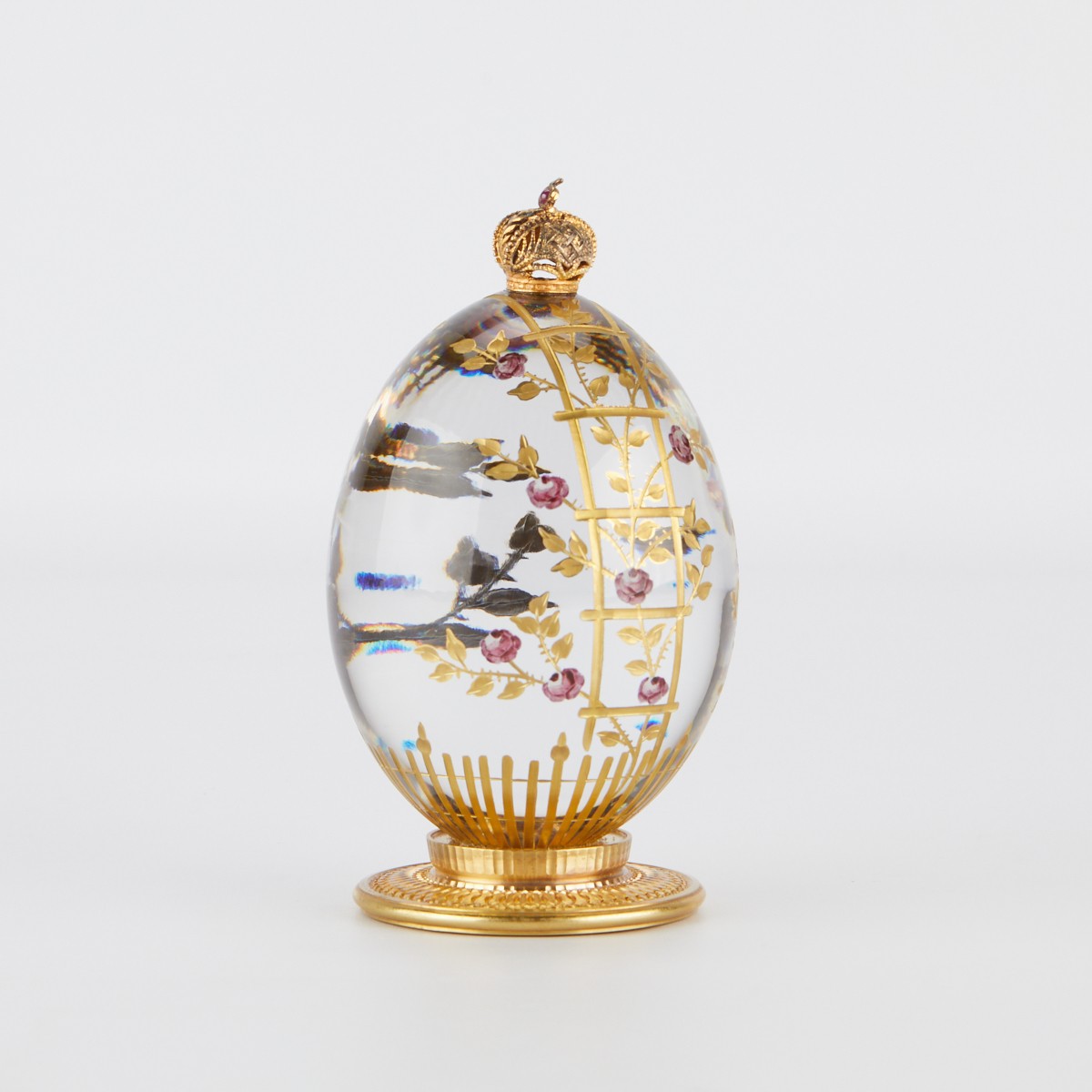 Theo Faberge Rose Garden Glass Egg - Image 4 of 9