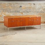 Dunbar 8 Drawer Credenza Teak, Walnut, Chrome