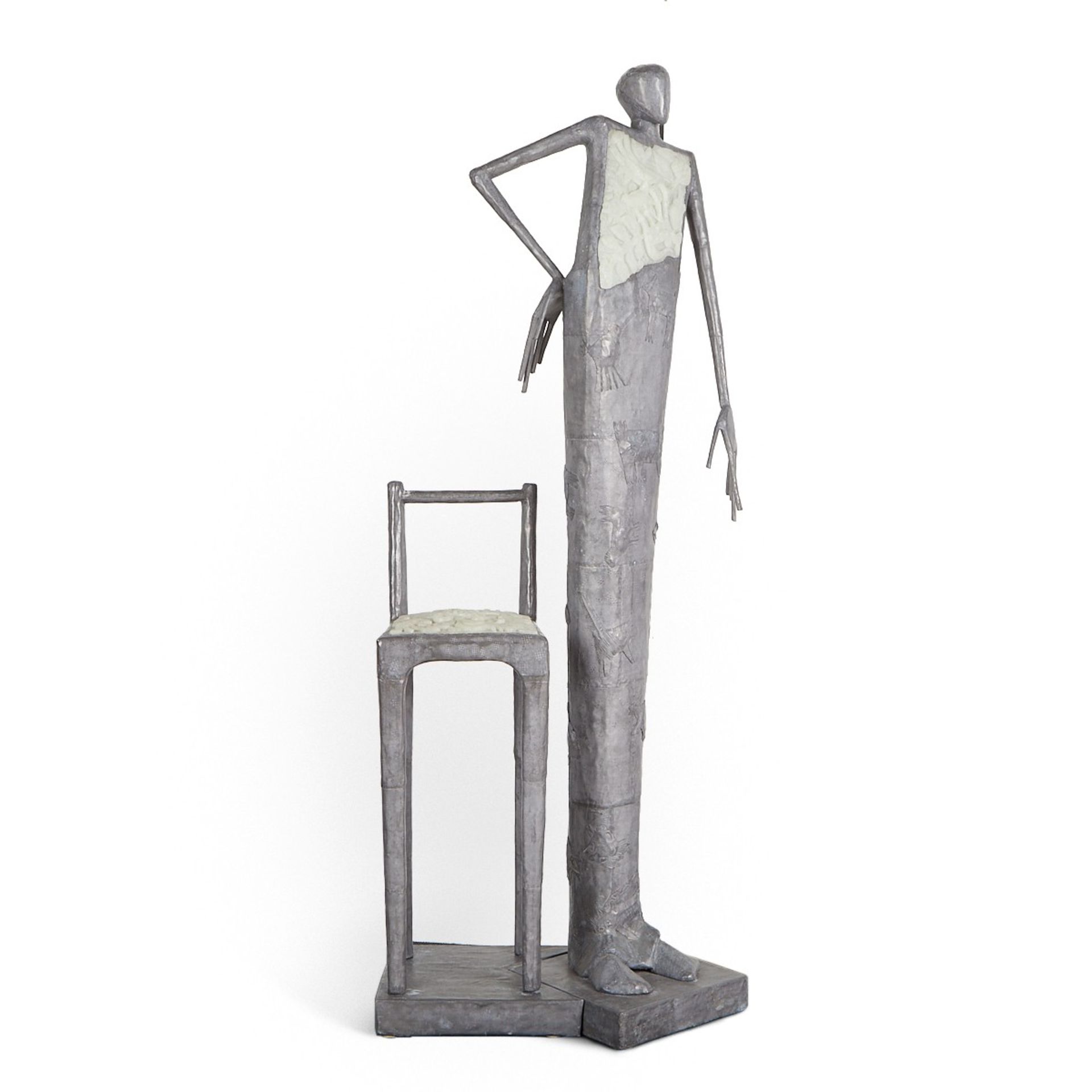 Leslie Hawk Lead & Glass Sculpture Figure w/ Chair