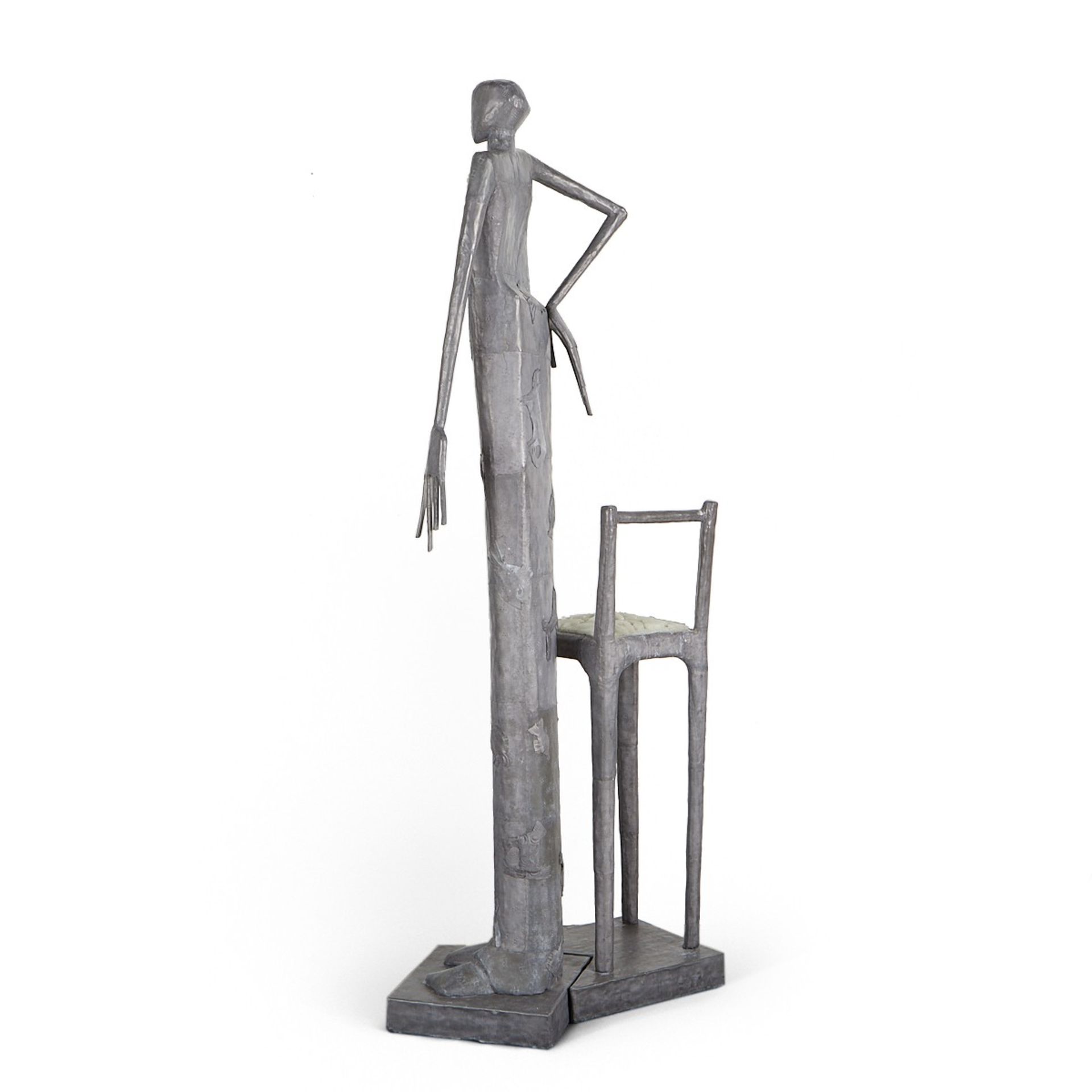 Leslie Hawk Lead & Glass Sculpture Figure w/ Chair - Image 5 of 13