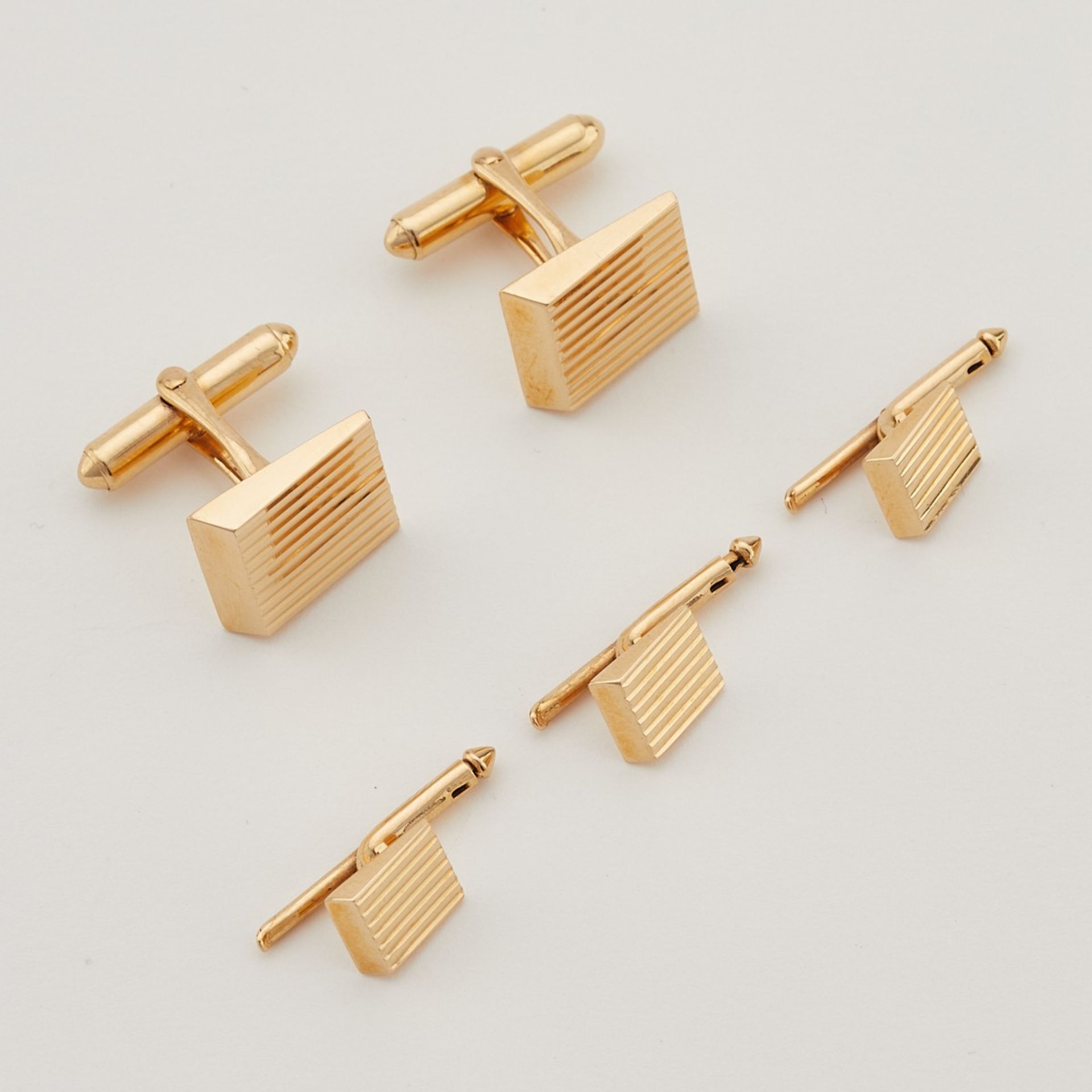 5 14K Yellow Gold Grooved Modernist Cufflinks