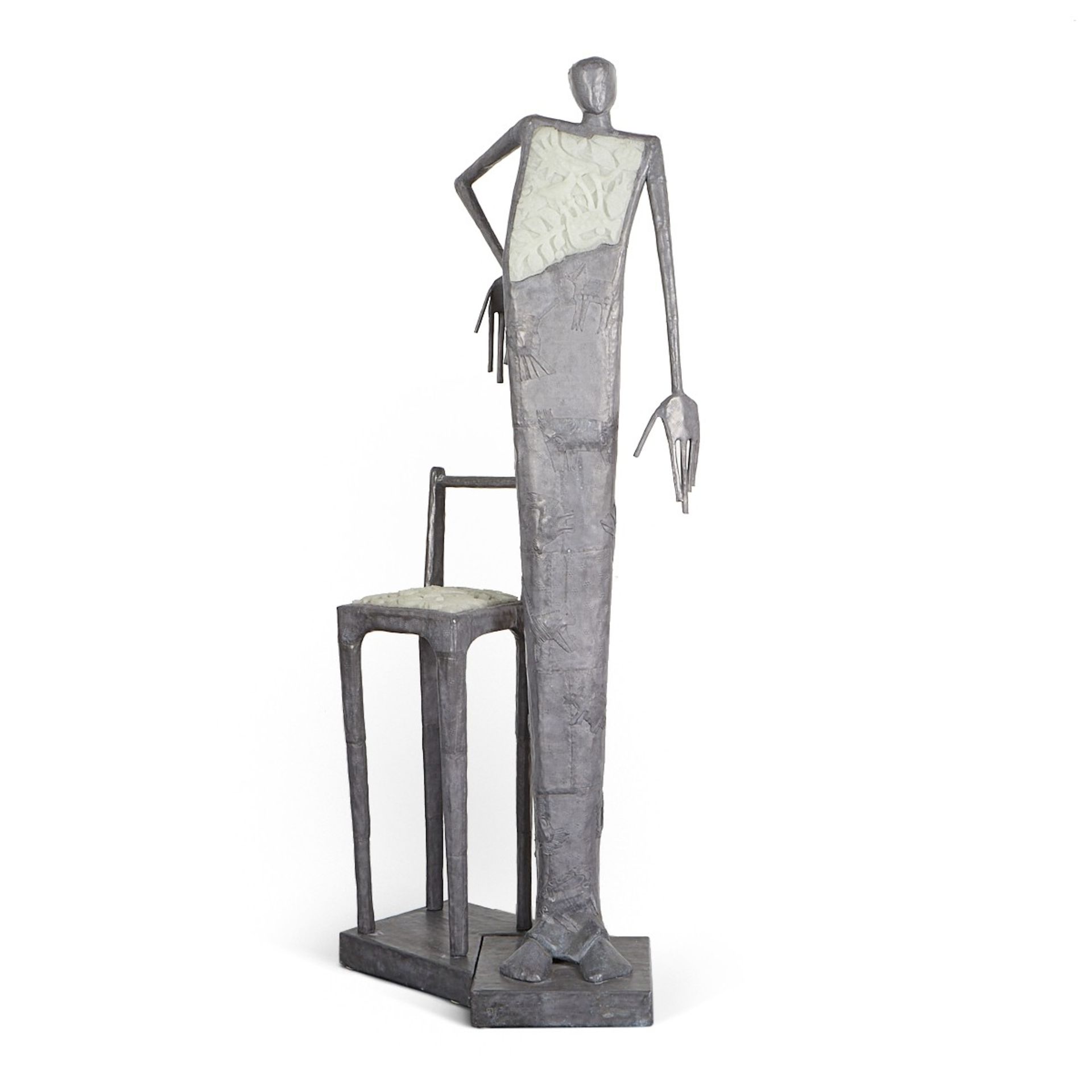 Leslie Hawk Lead & Glass Sculpture Figure w/ Chair - Image 3 of 13