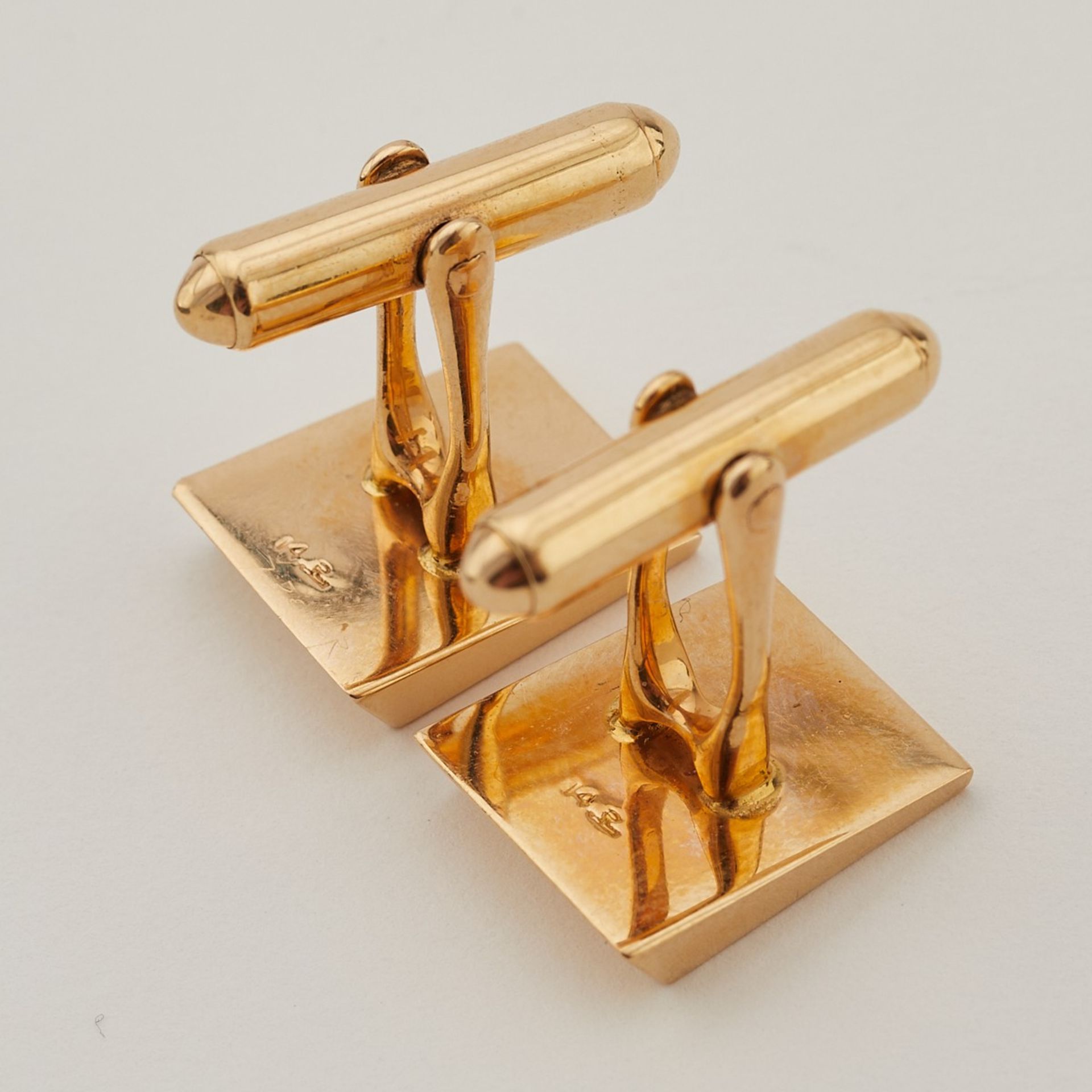 5 14K Yellow Gold Grooved Modernist Cufflinks - Image 4 of 8