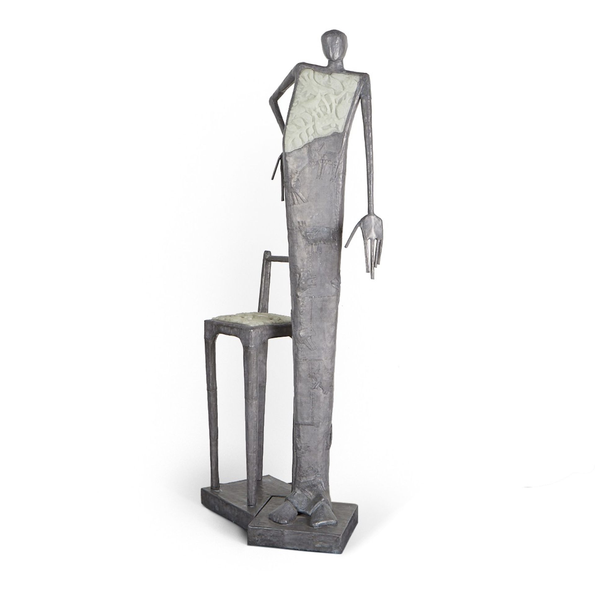 Leslie Hawk Lead & Glass Sculpture Figure w/ Chair - Image 4 of 13