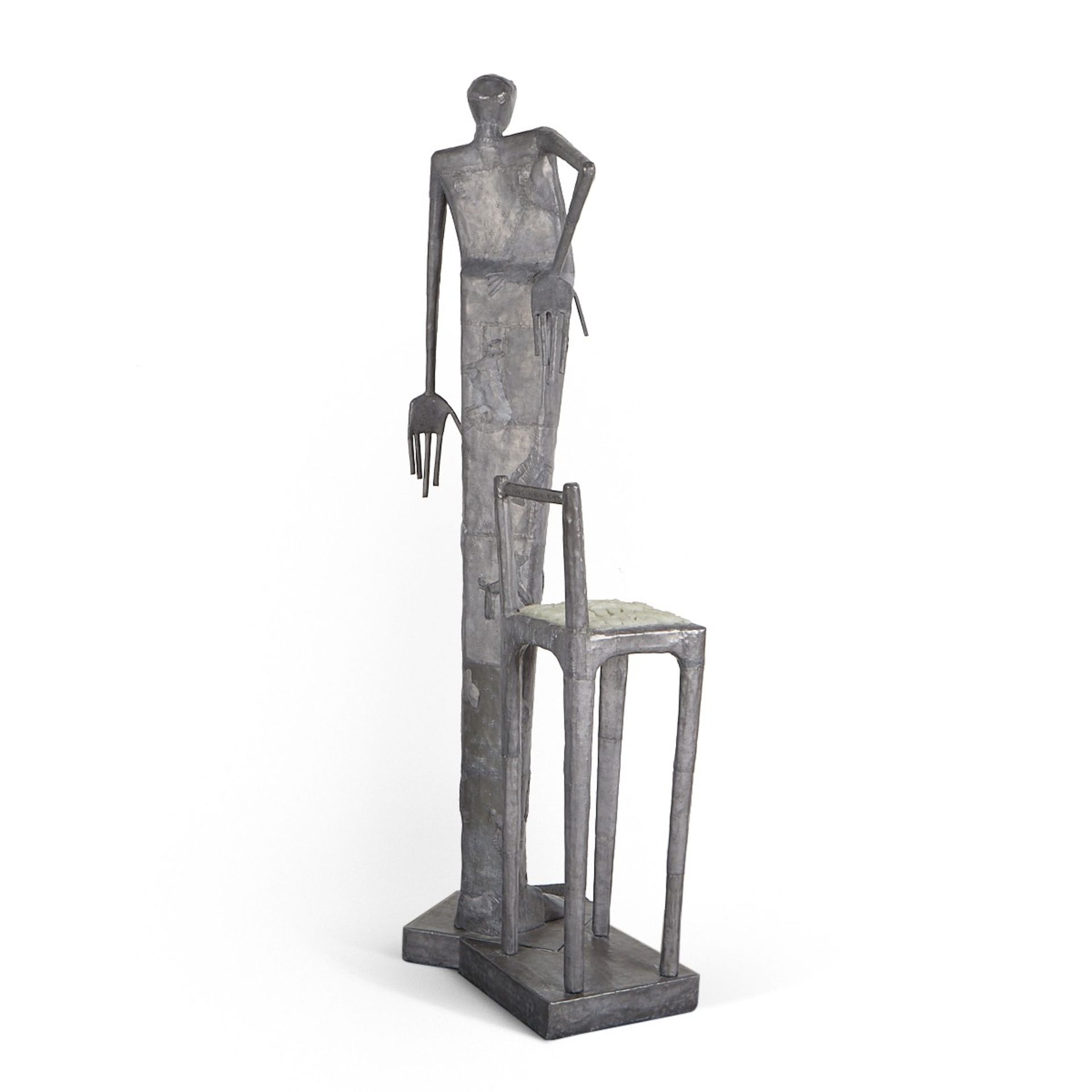 Leslie Hawk Lead & Glass Sculpture Figure w/ Chair - Image 6 of 13